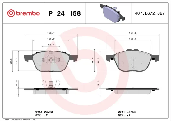 Bremsbelagsatz, Scheibenbremse Vorderachse BREMBO P 24 158 Bild Bremsbelagsatz, Scheibenbremse Vorderachse BREMBO P 24 158