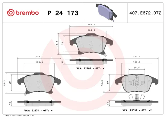 Bremsbelagsatz, Scheibenbremse BREMBO P 24 173 Bild Bremsbelagsatz, Scheibenbremse BREMBO P 24 173