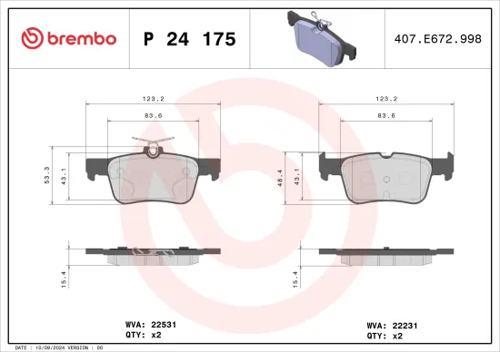 Bremsbelagsatz, Scheibenbremse BREMBO P 24 175 Bild Bremsbelagsatz, Scheibenbremse BREMBO P 24 175