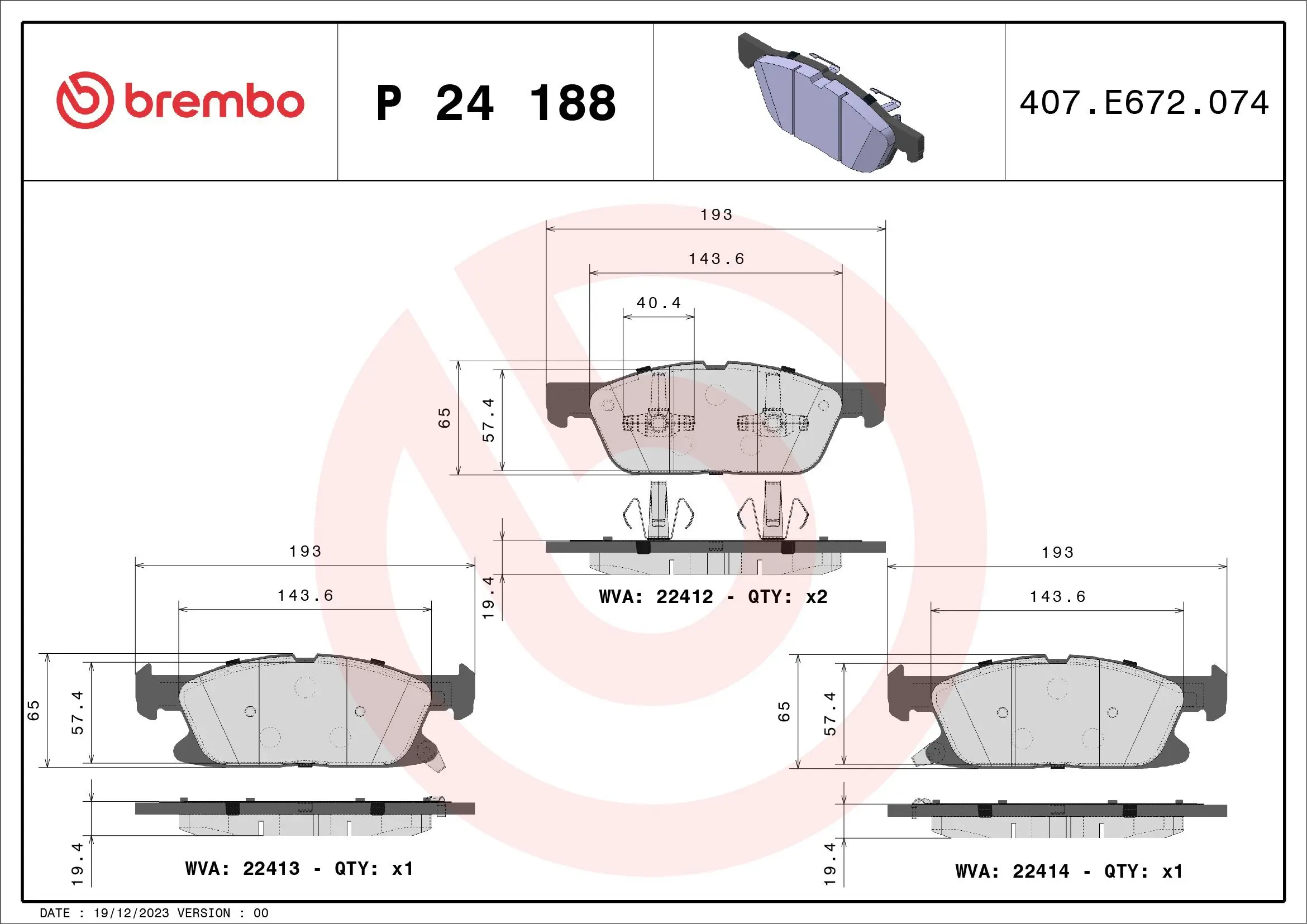 Bremsbelagsatz, Scheibenbremse BREMBO P 24 188