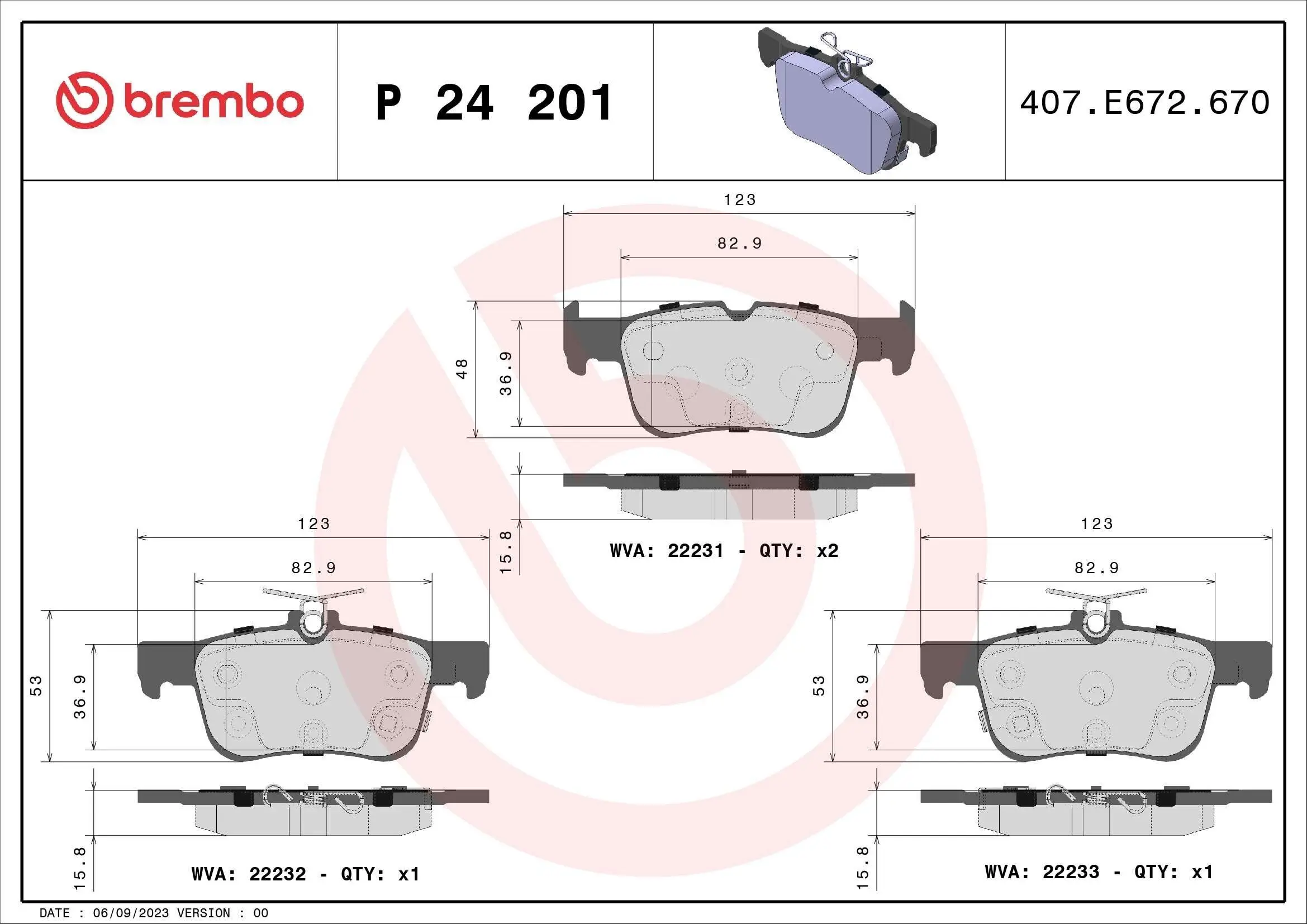Bremsbelagsatz, Scheibenbremse Hinterachse BREMBO P 24 201