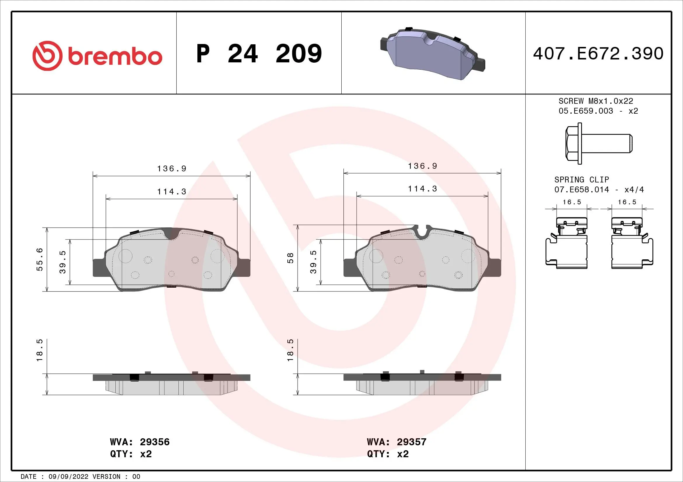 Bremsbelagsatz, Scheibenbremse Hinterachse BREMBO P 24 209