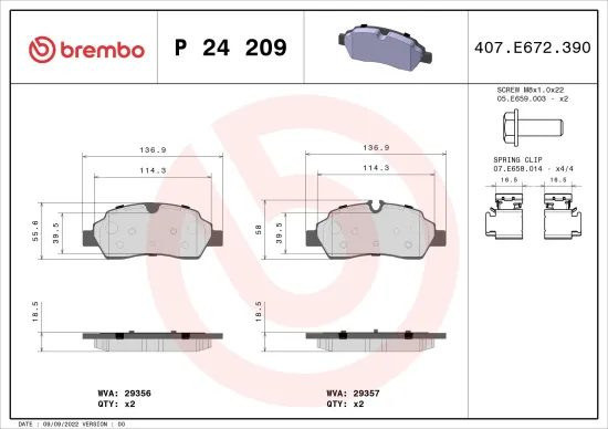 Bremsbelagsatz, Scheibenbremse Hinterachse BREMBO P 24 209 Bild Bremsbelagsatz, Scheibenbremse Hinterachse BREMBO P 24 209