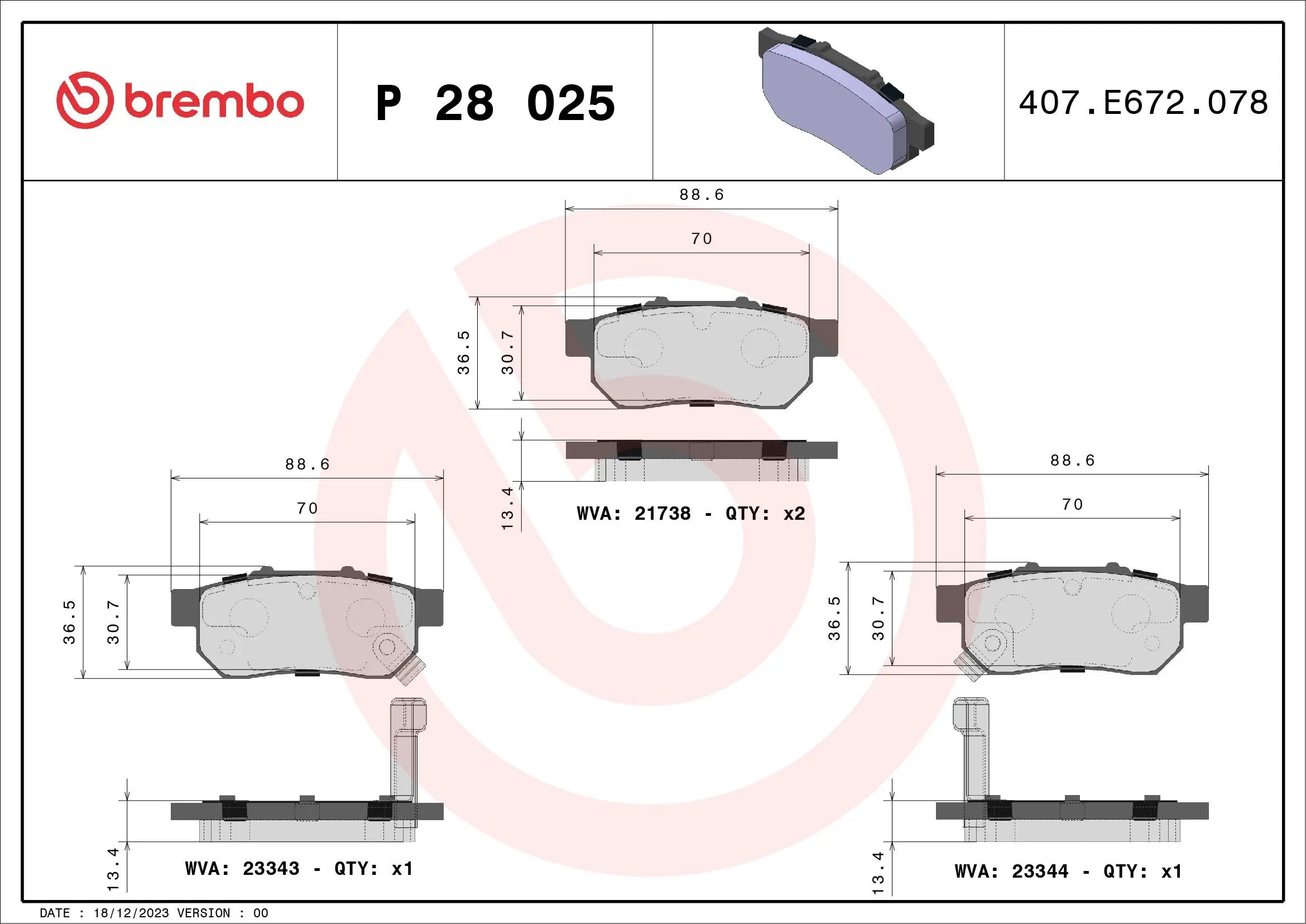 Bremsbelagsatz, Scheibenbremse Hinterachse BREMBO P 28 025
