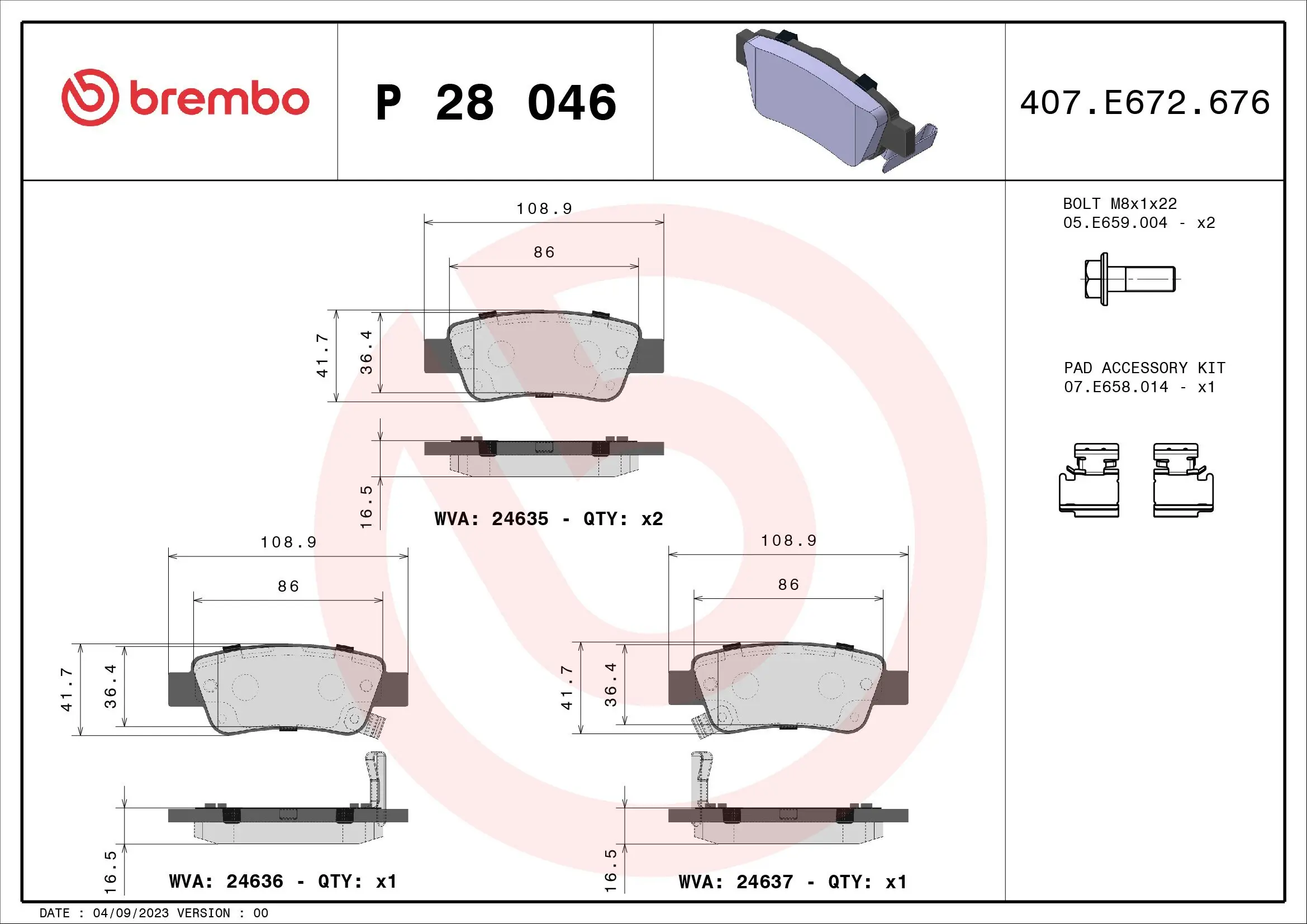 Bremsbelagsatz, Scheibenbremse Hinterachse BREMBO P 28 046