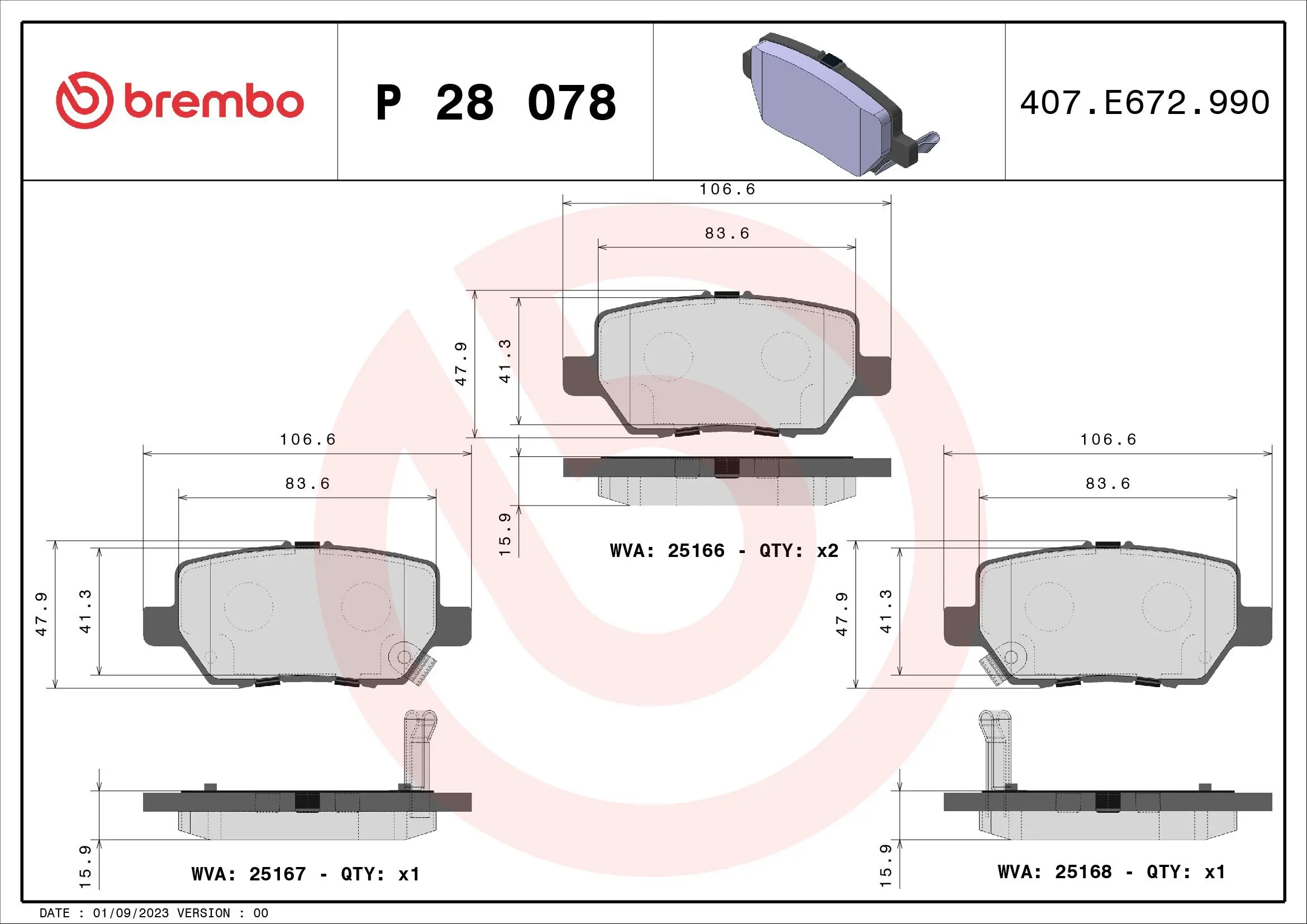 Bremsbelagsatz, Scheibenbremse Hinterachse BREMBO P 28 078