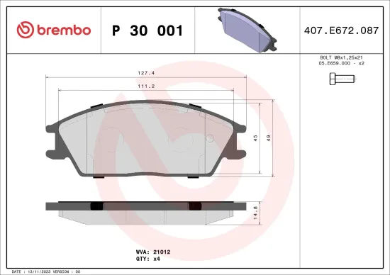 Bremsbelagsatz, Scheibenbremse BREMBO P 30 001 Bild Bremsbelagsatz, Scheibenbremse BREMBO P 30 001