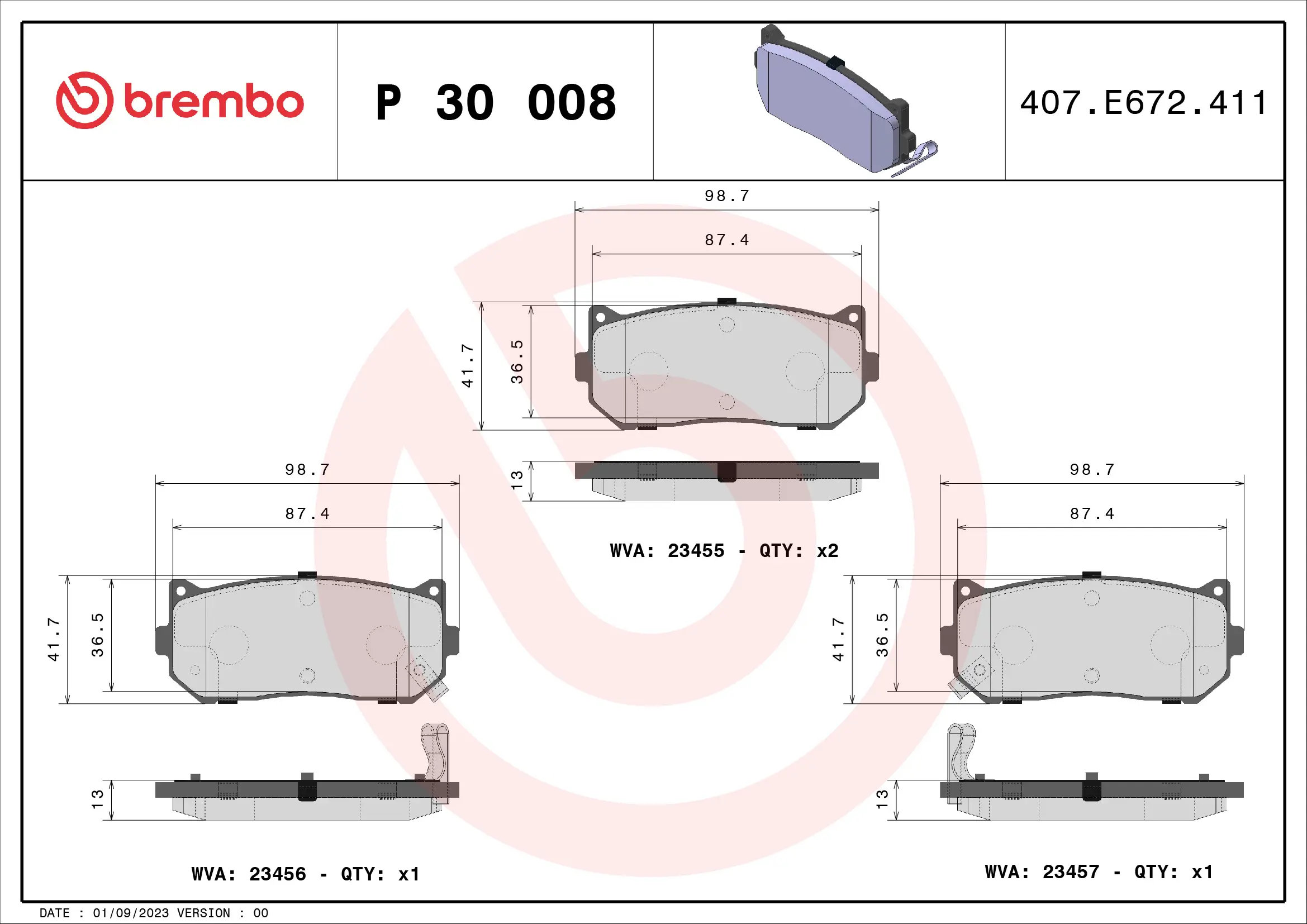 Bremsbelagsatz, Scheibenbremse Hinterachse BREMBO P 30 008
