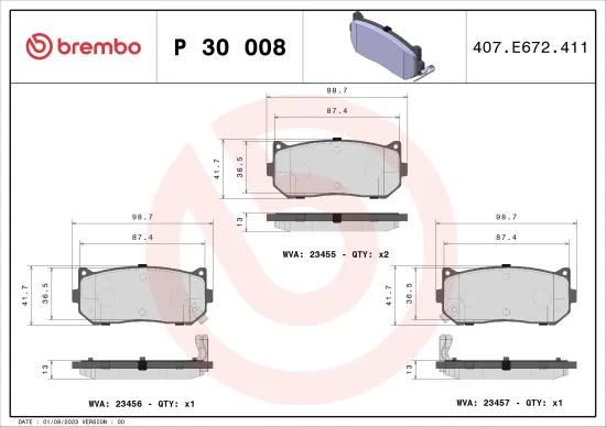 Bremsbelagsatz, Scheibenbremse Hinterachse BREMBO P 30 008 Bild Bremsbelagsatz, Scheibenbremse Hinterachse BREMBO P 30 008