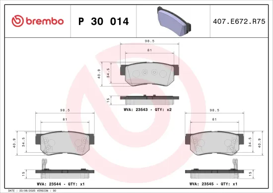 Bremsbelagsatz, Scheibenbremse Hinterachse BREMBO P 30 014 Bild Bremsbelagsatz, Scheibenbremse Hinterachse BREMBO P 30 014