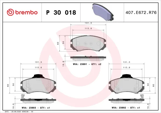 Bremsbelagsatz, Scheibenbremse Vorderachse BREMBO P 30 018 Bild Bremsbelagsatz, Scheibenbremse Vorderachse BREMBO P 30 018