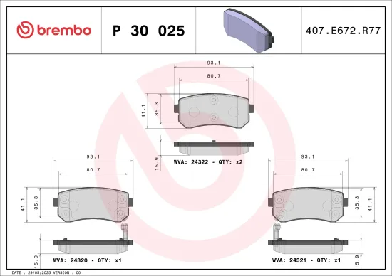 Bremsbelagsatz, Scheibenbremse Hinterachse BREMBO P 30 025 Bild Bremsbelagsatz, Scheibenbremse Hinterachse BREMBO P 30 025
