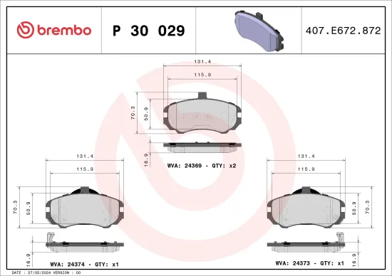 Bremsbelagsatz, Scheibenbremse Vorderachse BREMBO P 30 029 Bild Bremsbelagsatz, Scheibenbremse Vorderachse BREMBO P 30 029