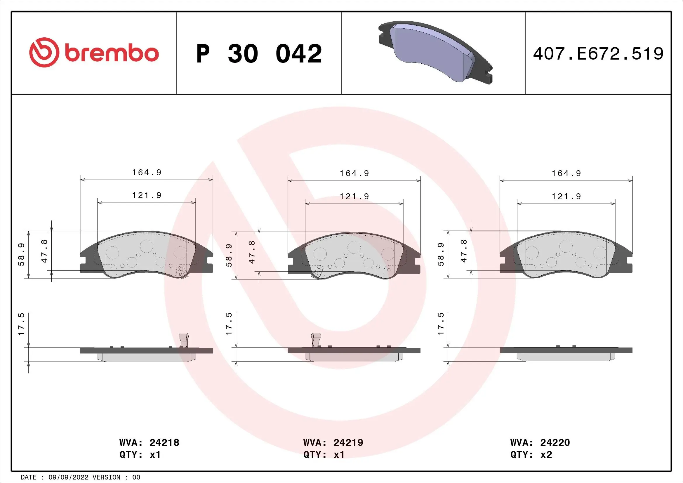 Bremsbelagsatz, Scheibenbremse Vorderachse BREMBO P 30 042