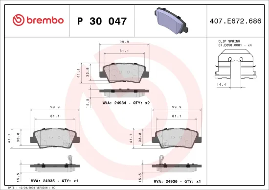 Bremsbelagsatz, Scheibenbremse BREMBO P 30 047 Bild Bremsbelagsatz, Scheibenbremse BREMBO P 30 047