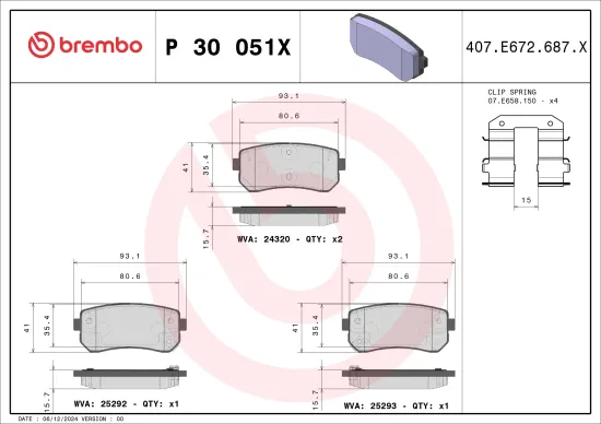 Bremsbelagsatz, Scheibenbremse Hinterachse BREMBO P 30 051X Bild Bremsbelagsatz, Scheibenbremse Hinterachse BREMBO P 30 051X