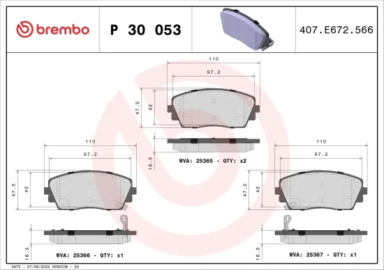 Bremsbelagsatz, Scheibenbremse BREMBO P 30 053 Bild Bremsbelagsatz, Scheibenbremse BREMBO P 30 053
