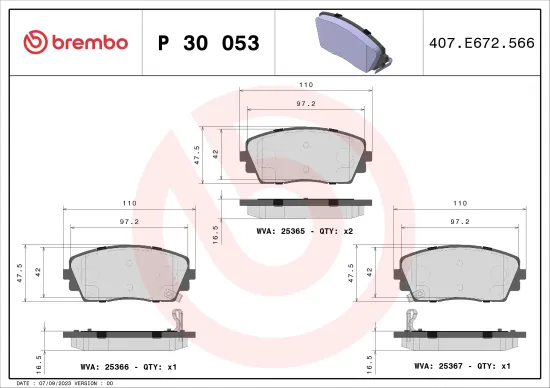 Bremsbelagsatz, Scheibenbremse BREMBO P 30 053 Bild Bremsbelagsatz, Scheibenbremse BREMBO P 30 053