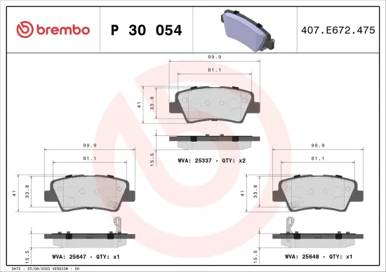 Bremsbelagsatz, Scheibenbremse Hinterachse BREMBO P 30 054 Bild Bremsbelagsatz, Scheibenbremse Hinterachse BREMBO P 30 054