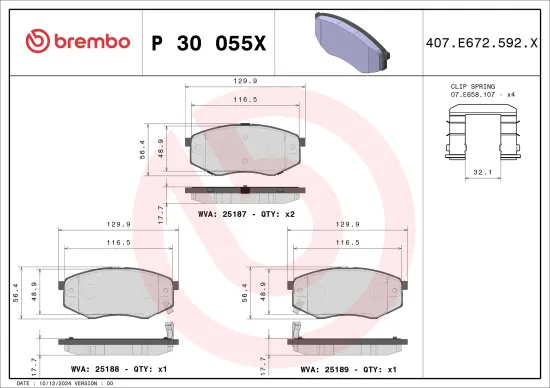 Bremsbelagsatz, Scheibenbremse Vorderachse BREMBO P 30 055X Bild Bremsbelagsatz, Scheibenbremse Vorderachse BREMBO P 30 055X