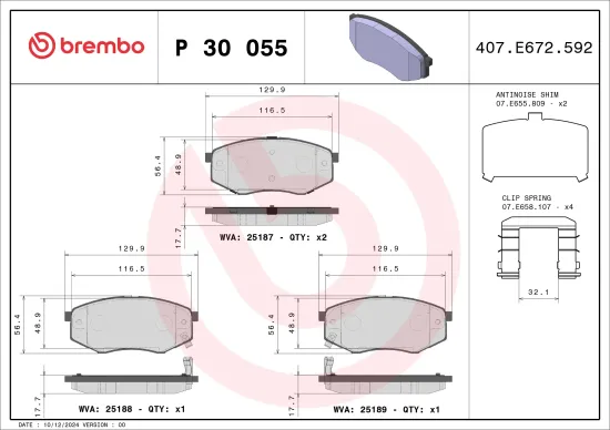 Bremsbelagsatz, Scheibenbremse Vorderachse BREMBO P 30 055 Bild Bremsbelagsatz, Scheibenbremse Vorderachse BREMBO P 30 055