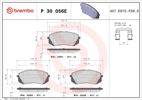 Bremsbelagsatz, Scheibenbremse Vorderachse BREMBO P 30 056E Bild Bremsbelagsatz, Scheibenbremse Vorderachse BREMBO P 30 056E