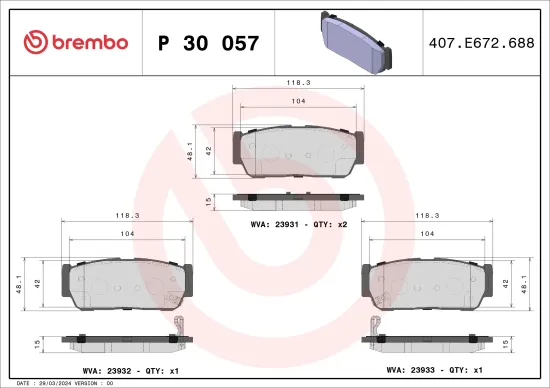 Bremsbelagsatz, Scheibenbremse Hinterachse BREMBO P 30 057 Bild Bremsbelagsatz, Scheibenbremse Hinterachse BREMBO P 30 057