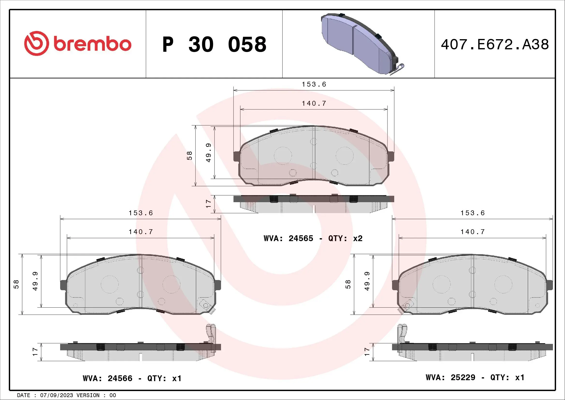 Bremsbelagsatz, Scheibenbremse Vorderachse BREMBO P 30 058