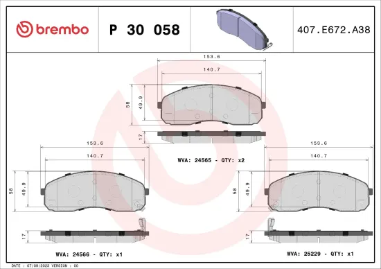 Bremsbelagsatz, Scheibenbremse Vorderachse BREMBO P 30 058 Bild Bremsbelagsatz, Scheibenbremse Vorderachse BREMBO P 30 058
