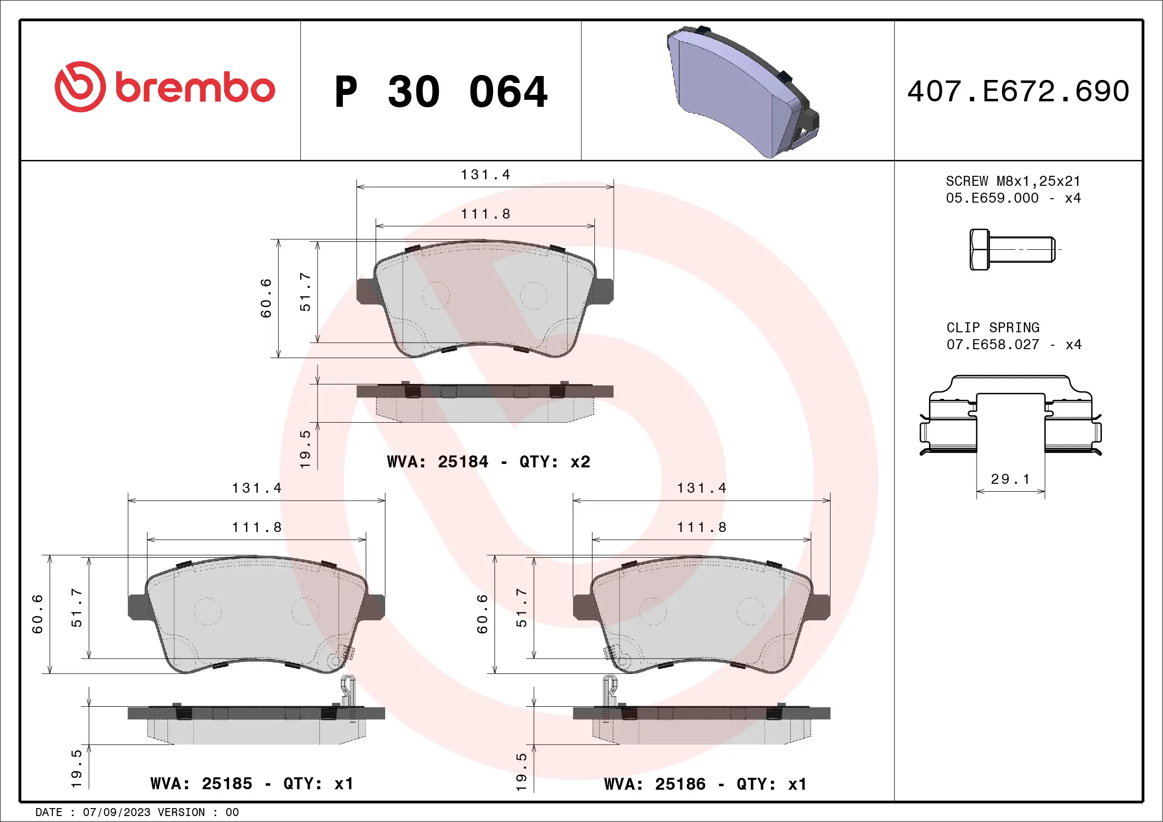 Bremsbelagsatz, Scheibenbremse Vorderachse BREMBO P 30 064