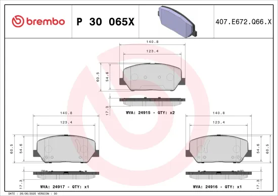 Bremsbelagsatz, Scheibenbremse Vorderachse BREMBO P 30 065X Bild Bremsbelagsatz, Scheibenbremse Vorderachse BREMBO P 30 065X