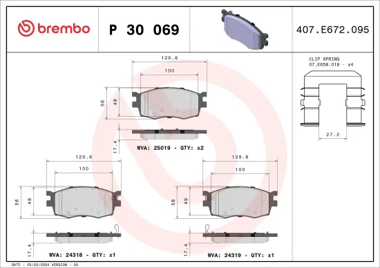 Bremsbelagsatz, Scheibenbremse Vorderachse BREMBO P 30 069 Bild Bremsbelagsatz, Scheibenbremse Vorderachse BREMBO P 30 069