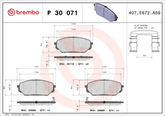 Bremsbelagsatz, Scheibenbremse Vorderachse BREMBO P 30 071 Bild Bremsbelagsatz, Scheibenbremse Vorderachse BREMBO P 30 071