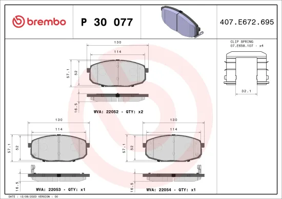 Bremsbelagsatz, Scheibenbremse Vorderachse BREMBO P 30 077 Bild Bremsbelagsatz, Scheibenbremse Vorderachse BREMBO P 30 077