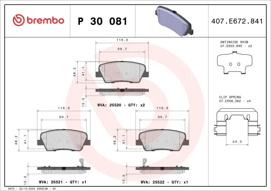 Bremsbelagsatz, Scheibenbremse Hinterachse BREMBO P 30 081 Bild Bremsbelagsatz, Scheibenbremse Hinterachse BREMBO P 30 081