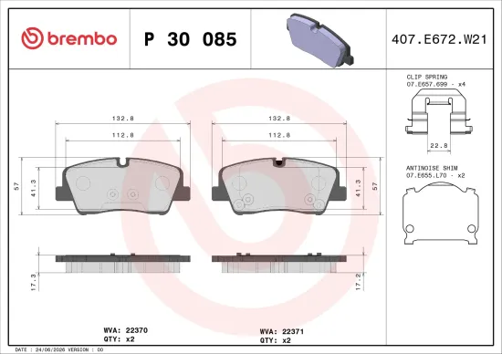 Bremsbelagsatz, Scheibenbremse Hinterachse BREMBO P 30 085 Bild Bremsbelagsatz, Scheibenbremse Hinterachse BREMBO P 30 085