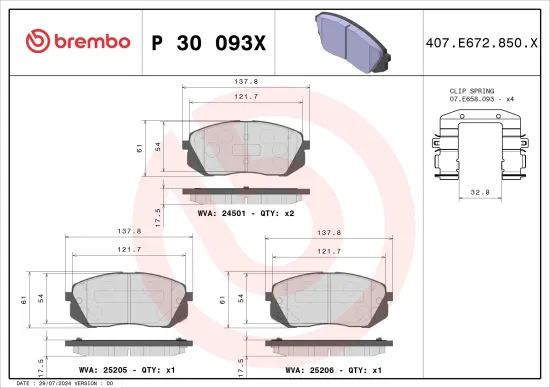 Bremsbelagsatz, Scheibenbremse BREMBO P 30 093X Bild Bremsbelagsatz, Scheibenbremse BREMBO P 30 093X