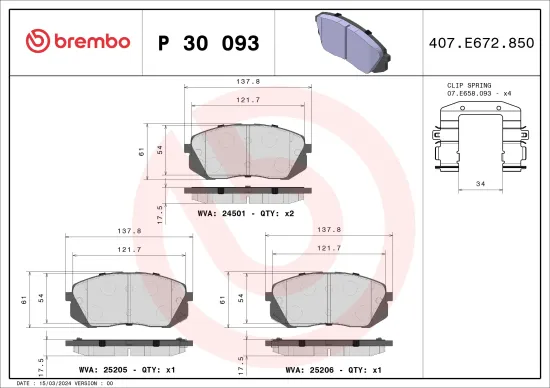 Bremsbelagsatz, Scheibenbremse BREMBO P 30 093 Bild Bremsbelagsatz, Scheibenbremse BREMBO P 30 093