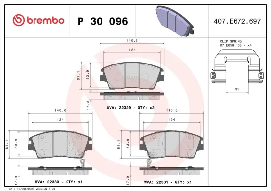 Bremsbelagsatz, Scheibenbremse BREMBO P 30 096 Bild Bremsbelagsatz, Scheibenbremse BREMBO P 30 096