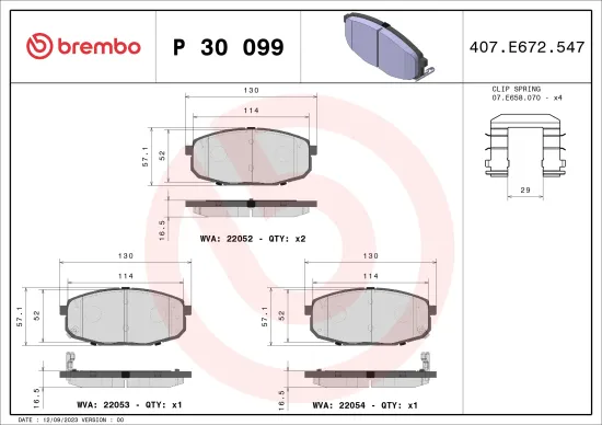 Bremsbelagsatz, Scheibenbremse Vorderachse BREMBO P 30 099 Bild Bremsbelagsatz, Scheibenbremse Vorderachse BREMBO P 30 099