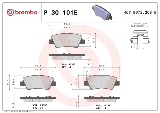 Bremsbelagsatz, Scheibenbremse Hinterachse BREMBO P 30 101E Bild Bremsbelagsatz, Scheibenbremse Hinterachse BREMBO P 30 101E