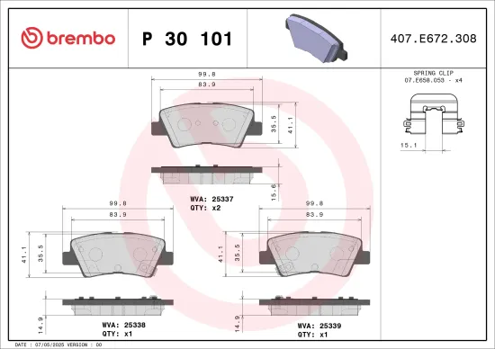 Bremsbelagsatz, Scheibenbremse Hinterachse BREMBO P 30 101 Bild Bremsbelagsatz, Scheibenbremse Hinterachse BREMBO P 30 101