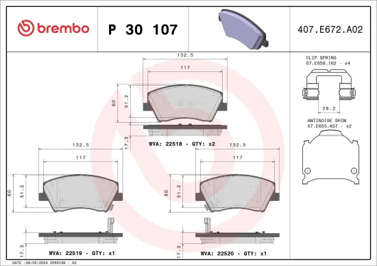 Bremsbelagsatz, Scheibenbremse Vorderachse BREMBO P 30 107 Bild Bremsbelagsatz, Scheibenbremse Vorderachse BREMBO P 30 107
