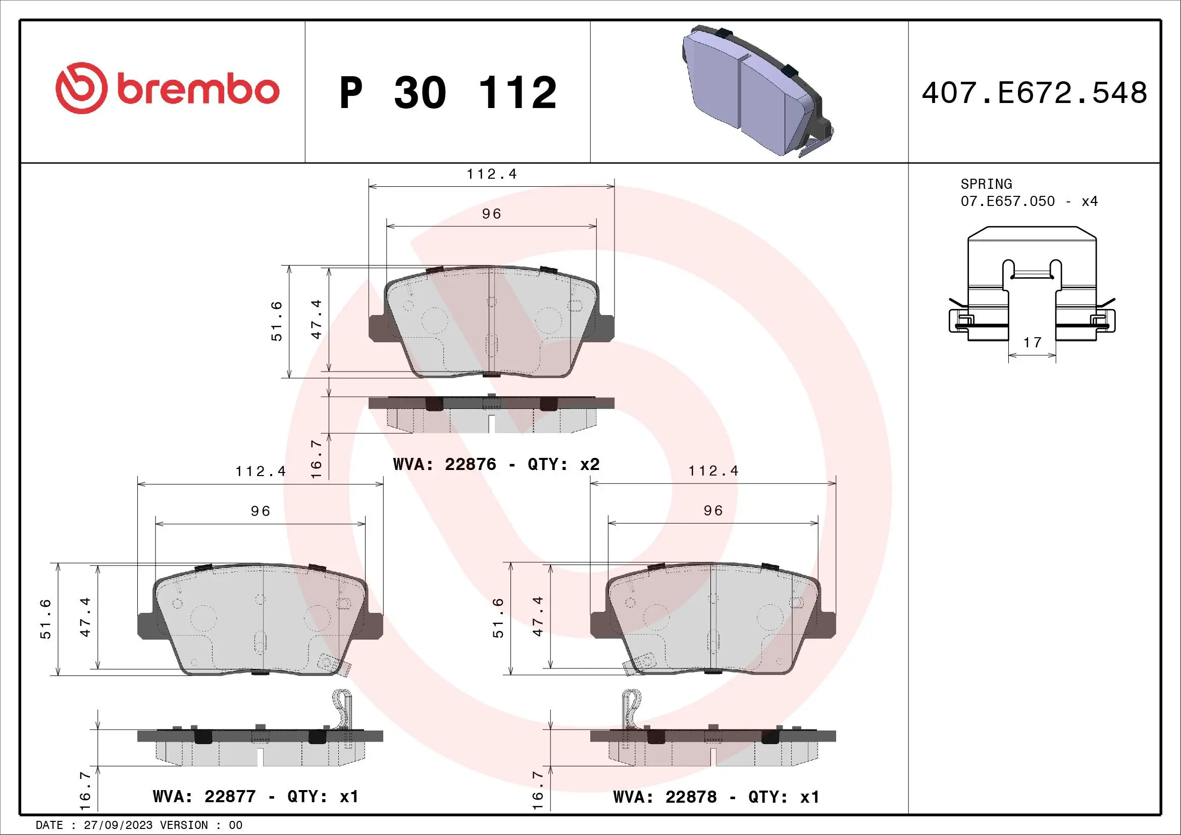 Bremsbelagsatz, Scheibenbremse BREMBO P 30 112