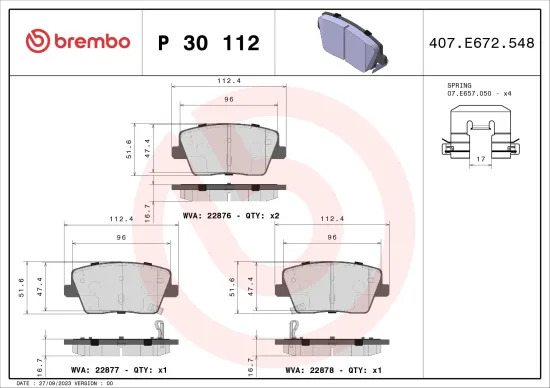 Bremsbelagsatz, Scheibenbremse BREMBO P 30 112 Bild Bremsbelagsatz, Scheibenbremse BREMBO P 30 112