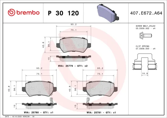 Bremsbelagsatz, Scheibenbremse Hinterachse BREMBO P 30 120 Bild Bremsbelagsatz, Scheibenbremse Hinterachse BREMBO P 30 120