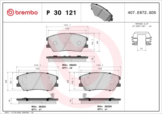 Bremsbelagsatz, Scheibenbremse Vorderachse BREMBO P 30 121 Bild Bremsbelagsatz, Scheibenbremse Vorderachse BREMBO P 30 121