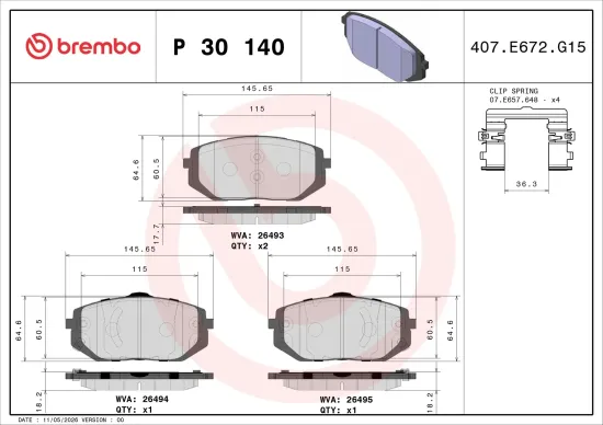 Bremsbelagsatz, Scheibenbremse BREMBO P 30 140 Bild Bremsbelagsatz, Scheibenbremse BREMBO P 30 140