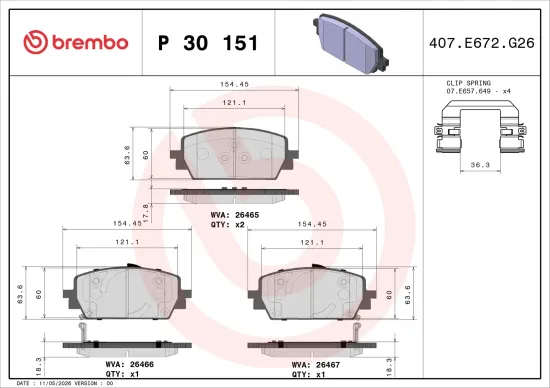 Bremsbelagsatz, Scheibenbremse BREMBO P 30 151 Bild Bremsbelagsatz, Scheibenbremse BREMBO P 30 151