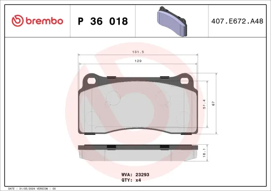 Bremsbelagsatz, Scheibenbremse BREMBO P 36 018 Bild Bremsbelagsatz, Scheibenbremse BREMBO P 36 018